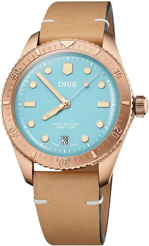 Oris Divers Sixty-Five Cotton Candy Automatic Bronze Blue Dial Brown Leather Strap Date Unisex Watch 733 7771 3155-07 5 19 04BR in Saudi Arabia