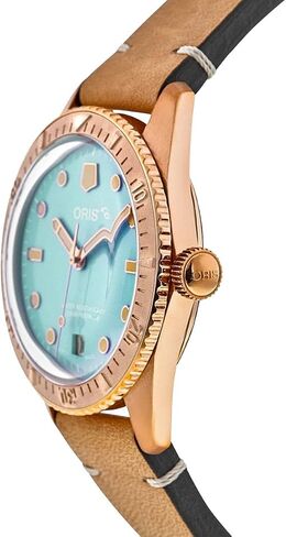 Oris Divers Sixty-Five Cotton Candy Automatic Bronze Blue Dial Brown Leather Strap Date Unisex Watch 733 7771 3155-07 5 19 04BR in Saudi Arabia