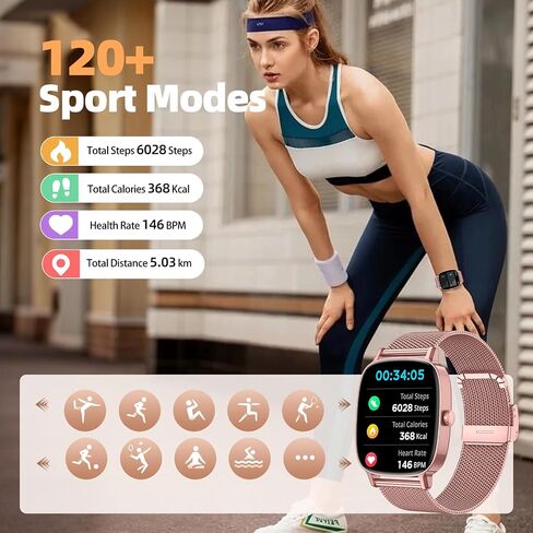 Smart Watch for Women, Answer/Make Call,1.85'' Ultra-Clear Screen Fitness Tracker with Heart Rate/Sleep/SpO2 Monitor,Smartwatch for iPhone/Samsung/Android,120+ Sport Modes,IP68 Waterproof with 2 Bands in Saudi Arabia
