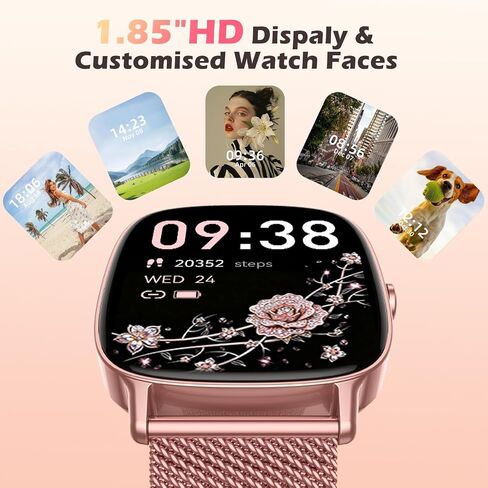 Smart Watch for Women, Answer/Make Call,1.85'' Ultra-Clear Screen Fitness Tracker with Heart Rate/Sleep/SpO2 Monitor,Smartwatch for iPhone/Samsung/Android,120+ Sport Modes,IP68 Waterproof with 2 Bands in Saudi Arabia