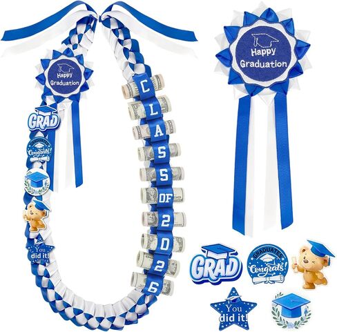 Graduation Money Lei Class of 2026, Double Braided Ribbon Cash Holder Lei with DIY Badges, Creative Money Gift Wreath for High School College Party Supplies in Kuwait