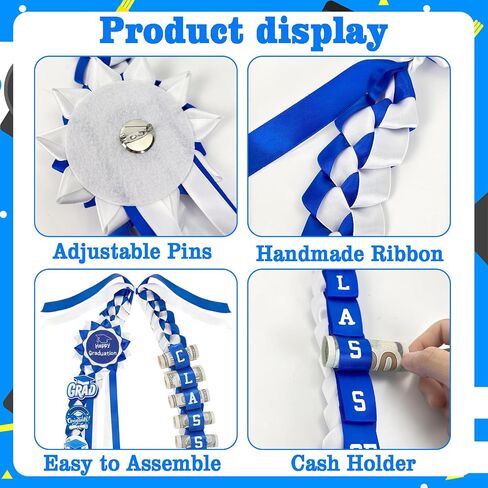 Graduation Money Lei Class of 2026, Double Braided Ribbon Cash Holder Lei with DIY Badges, Creative Money Gift Wreath for High School College Party Supplies in Kuwait