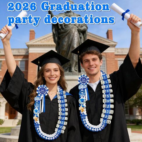 Graduation Money Lei Class of 2026, Double Braided Ribbon Cash Holder Lei with DIY Badges, Creative Money Gift Wreath for High School College Party Supplies in Kuwait
