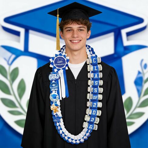 Graduation Money Lei Class of 2026, Double Braided Ribbon Cash Holder Lei with DIY Badges, Creative Money Gift Wreath for High School College Party Supplies in Kuwait