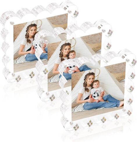 3 Pack Acrylic 4x6inch Magnetic Picture Frame,Double Sided,10+10mm Thick Block,Picture Frames Acrylic Photo Scalloped Frames Freestanding Gifts for Desk,Fridge, Locker,Office Cabinet(Clear,4x6) in Saudi Arabia