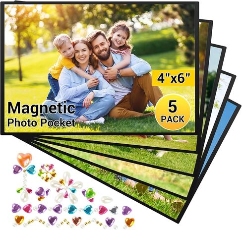 5 Pack Magnetic Picture Frames for Refrigerator, 4 x 6 Inches Magnetic Photo Frames with Black Border, Reusable Refrigerator Magnet Photo Sleeves for Home School Office in Saudi Arabia