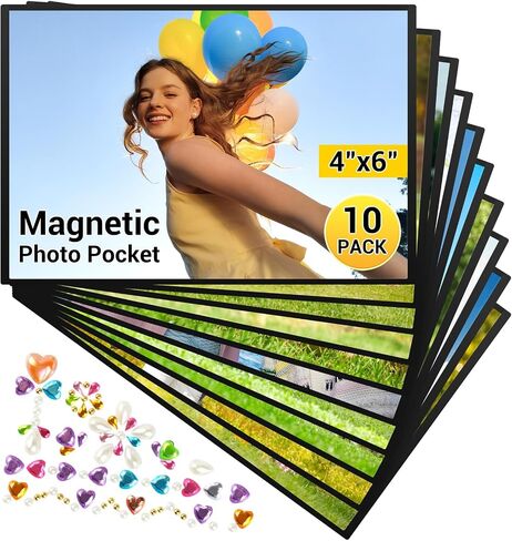 5 Pack Magnetic Picture Frames for Refrigerator, 4 x 6 Inches Magnetic Photo Frames with Black Border, Reusable Refrigerator Magnet Photo Sleeves for Home School Office in Saudi Arabia