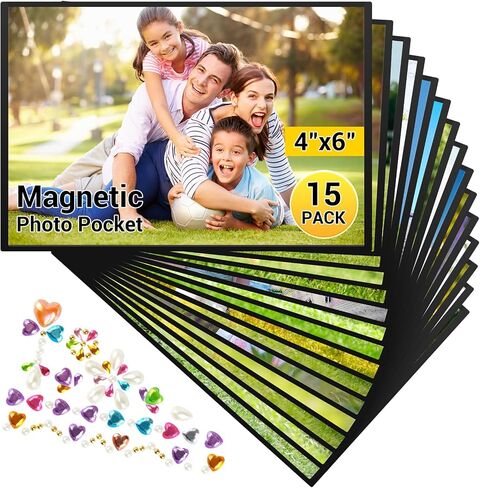 5 Pack Magnetic Picture Frames for Refrigerator, 4 x 6 Inches Magnetic Photo Frames with Black Border, Reusable Refrigerator Magnet Photo Sleeves for Home School Office in Saudi Arabia