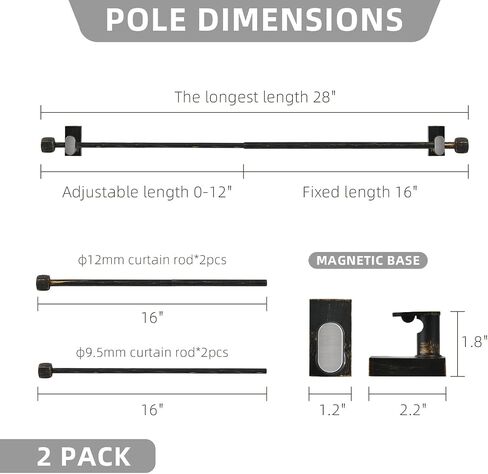 Magnetic No Drill Curtain Rods for Metal Doors Multi-Use Rods for Iron Steel Places, Magnetic Towel Bar for Refrigerator (2 Pack, Adjust from 16 to 28 Inch, White Brush Gold) in Saudi Arabia