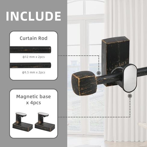 Magnetic No Drill Curtain Rods for Metal Doors Multi-Use Rods for Iron Steel Places, Magnetic Towel Bar for Refrigerator (2 Pack, Adjust from 16 to 28 Inch, White Brush Gold) in Saudi Arabia