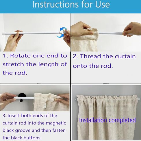 2 Pack 20-36 inch Magnetic Tension Curtain Rods for Metal Door,Magnetic Window Café, French Door Sash Rod with magnet Brackets,Adjustable Spring Curtain Rod No Drilling, White in Kuwait