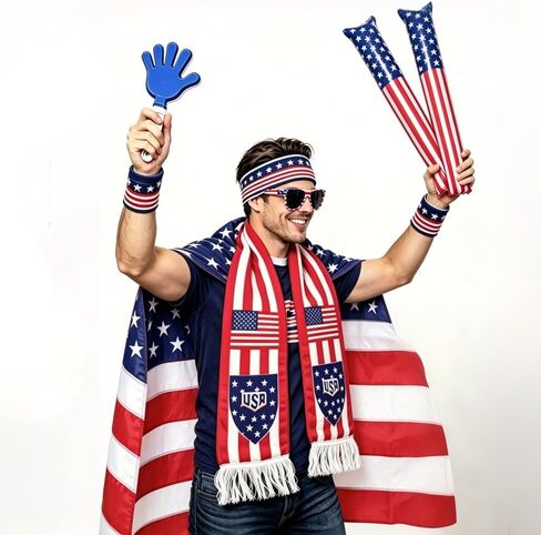 2026 World Soccer Sport Cup USA Fan Gear Kit, 10pcs Patriotic Soccer Fan Accessories for Game Day & Watch Party - with USA Team Flag, Scarf, Headband, Wristbands, Sunglasses, Clapper, Cheering Sticks in Saudi Arabia