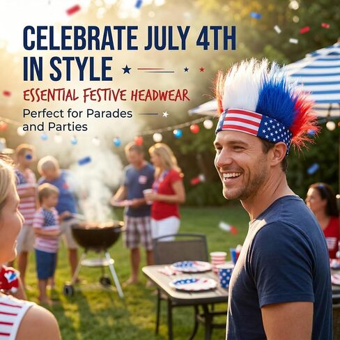 USA 250th Anniversary Merchandise,4th of July Costume Accessories Headband,Red White and Blue Patriotic American Flag Hat Headwear,with for Soccer Team, World Cup, Party in Saudi Arabia