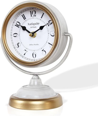 Vintage Retro Metal Desk Clock | Antique Mantel Clock, Living Room, Bedroom, Fireplace Mantel, Desktop, Shelf Decoration, Indoor Home Decor in Saudi Arabia