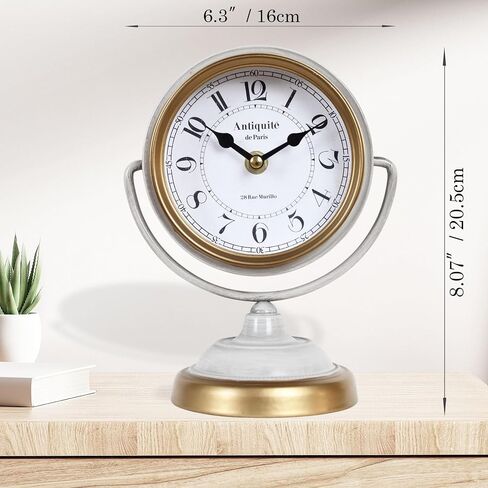 Vintage Retro Metal Desk Clock | Antique Mantel Clock, Living Room, Bedroom, Fireplace Mantel, Desktop, Shelf Decoration, Indoor Home Decor in Saudi Arabia