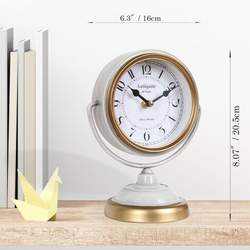Vintage Retro Metal Desk Clock | Antique Mantel Clock, Living Room, Bedroom, Fireplace Mantel, Desktop, Shelf Decoration, Indoor Home Decor in Saudi Arabia