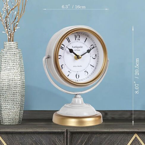 Vintage Retro Metal Desk Clock | Antique Mantel Clock, Living Room, Bedroom, Fireplace Mantel, Desktop, Shelf Decoration, Indoor Home Decor in Saudi Arabia