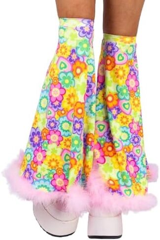 أكمام شبكية للسيدات من Flower Power مع طباعة زهور قديمة وزخرفة Marabou - إكسسوارات ملابس المهرجانات والهذيان، تدفئة الساق المميزة من Boho in Kuwait