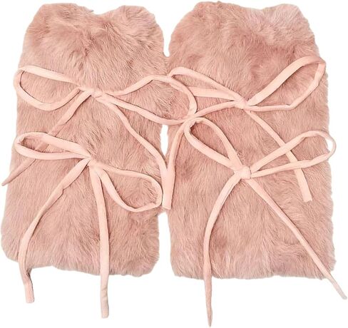HeiBai Xiong Cute Fur Long Leg Warmers for Women - Fluffy, Lace up, Warm Gothic Punk Harajuku Winter Legwarmers for Dancers in Saudi Arabia