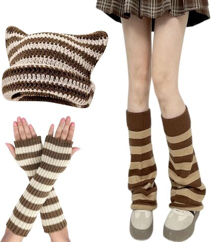 Grunge Therian Clothes Y2k Crochet Cat Hat Fairycore Arm Warmers Emo Leg Warmers in Saudi Arabia