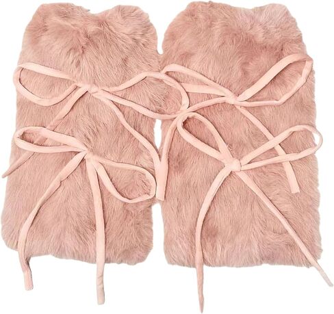 Y2K Fur Long Leg Warmers for Women - Furry Lace up Fuzzy Warm Kawaii Goth Punk Winter Ice Skating Legwarmers in Saudi Arabia