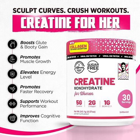 Old School Labs Creatine for Women – Post-Workout Supplement with 5000mg Creatine Monohydrate Powder, 2000mg Collagen & BCAA 2:1:1 for Strength Support & Recovery – Unflavored - 8.57 Ounce (Pack of 1) in Saudi Arabia