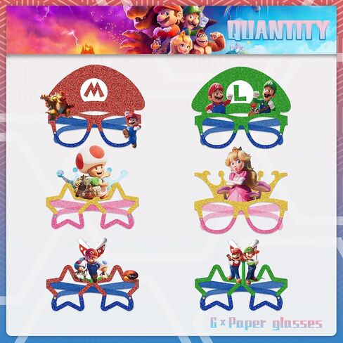 12Pcs Mario Party Set, Party Decorative Glasses, Cosplay Decorative Glasses, Suitable for Witch Mario Group Birthday Parties, Children's Birthday Party Gifts in Saudi Arabia