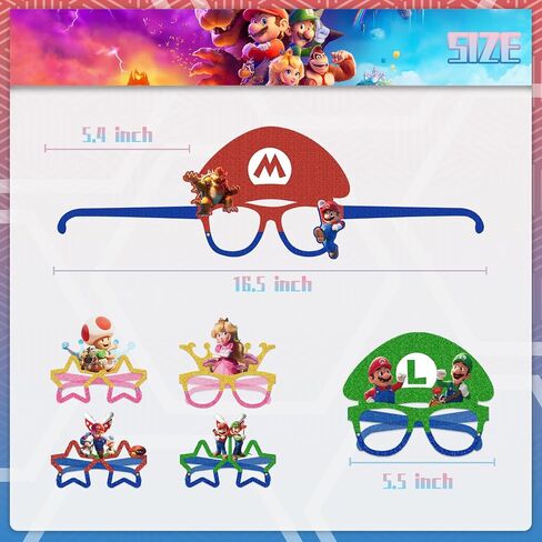 12Pcs Mario Party Set, Party Decorative Glasses, Cosplay Decorative Glasses, Suitable for Witch Mario Group Birthday Parties, Children's Birthday Party Gifts in Saudi Arabia