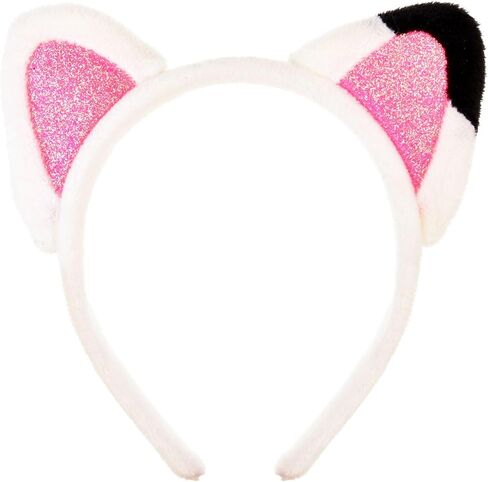 عصابة رأس DDazzling Girls Cat Ears مع لمعان وردي، قماش أبيض ناعم قابل للتمدد، إكسسوارات أزياء كرتونية للحفلات، للأعمار من 3 سنوات فما فوق (أبيض وردي أسود) in Kuwait