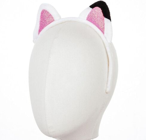 عصابة رأس DDazzling Girls Cat Ears مع لمعان وردي، قماش أبيض ناعم قابل للتمدد، إكسسوارات أزياء كرتونية للحفلات، للأعمار من 3 سنوات فما فوق (أبيض وردي أسود) in Kuwait