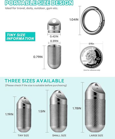 TISUR Titanium Keychain Pill Holder Small Metal Pill Case, Pill Organizer Portable Waterproof Pill Container, Travel Pill Bottle Box for Purse (Tiny-0.39inch) in Saudi Arabia