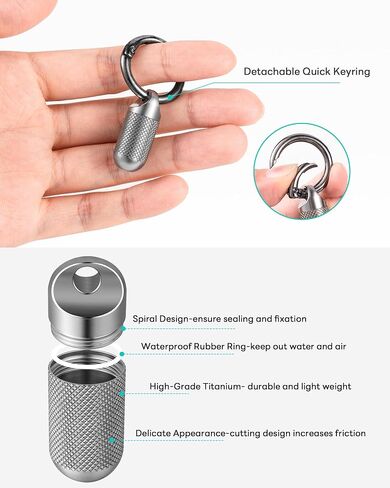 TISUR Titanium Keychain Pill Holder Small Metal Pill Case, Pill Organizer Portable Waterproof Pill Container, Travel Pill Bottle Box for Purse (Tiny-0.39inch) in Saudi Arabia