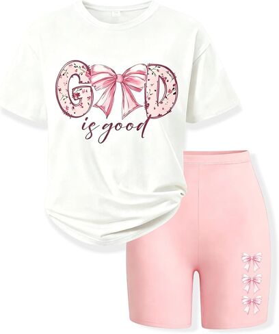 Little Girls Summer Clothes Set Teen Girls 2-Piece Outfit Trendy Top + Shorts Casual Outfits for Kids 9-15 Years in Kuwait
