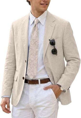 Mens Suits Linen Casual Blazer Lightweight Linen Sport Coat Two Button Men Suit Jacket for Wedding Prom Party in Saudi Arabia