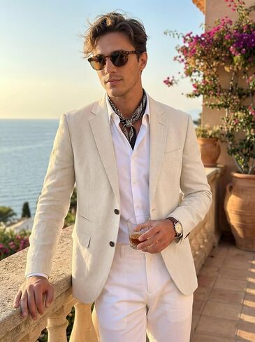 Mens Suits Linen Casual Blazer Lightweight Linen Sport Coat Two Button Men Suit Jacket for Wedding Prom Party in Saudi Arabia