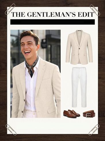 Mens Suits Linen Casual Blazer Lightweight Linen Sport Coat Two Button Men Suit Jacket for Wedding Prom Party in Saudi Arabia