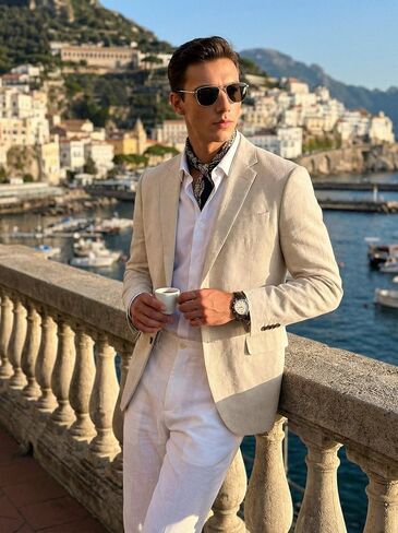 Mens Suits Linen Casual Blazer Lightweight Linen Sport Coat Two Button Men Suit Jacket for Wedding Prom Party in Saudi Arabia