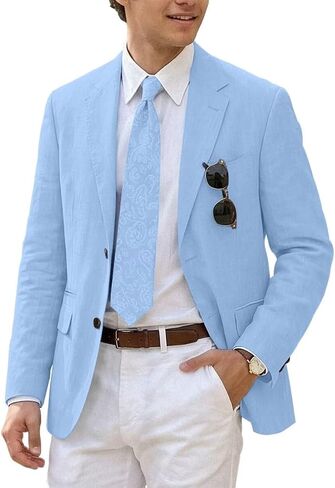 Mens Suits Linen Casual Blazer Lightweight Linen Sport Coat Two Button Men Suit Jacket for Wedding Prom Party in Saudi Arabia