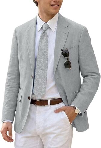 Mens Suits Linen Casual Blazer Lightweight Linen Sport Coat Two Button Men Suit Jacket for Wedding Prom Party in Saudi Arabia