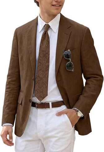 Mens Suits Linen Casual Blazer Lightweight Linen Sport Coat Two Button Men Suit Jacket for Wedding Prom Party in Saudi Arabia