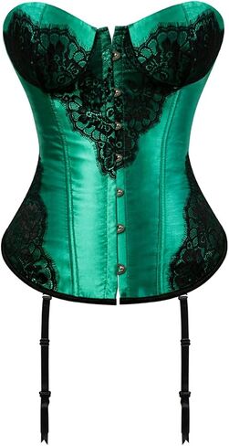 Kranchungel Womens Gothic Green Lace Corset and High Low Skirt Set, Strapless Boned Overbust Bustier Outfit for Themed Party in Kuwait