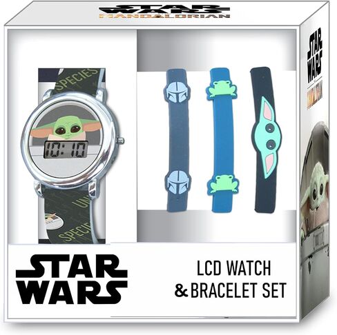 Star Wars The Mandalorian Grogu Kids LCD Watch and Character Bracelet Set with Interchangeable Silicone Bands, Digital Time Display, Ages 6+, Fits Wrist Sizes 5.5" to 8" in Kuwait