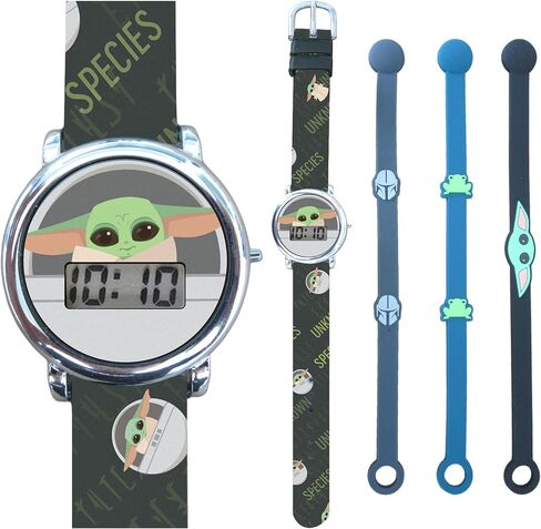 Star Wars The Mandalorian Grogu Kids LCD Watch and Character Bracelet Set with Interchangeable Silicone Bands, Digital Time Display, Ages 6+, Fits Wrist Sizes 5.5" to 8" in Kuwait