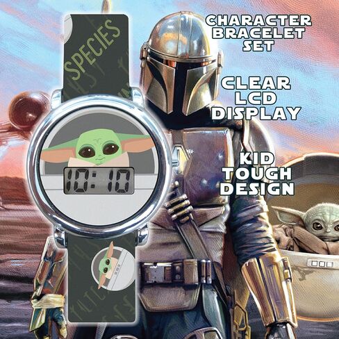 Star Wars The Mandalorian Grogu Kids LCD Watch and Character Bracelet Set with Interchangeable Silicone Bands, Digital Time Display, Ages 6+, Fits Wrist Sizes 5.5" to 8" in Kuwait