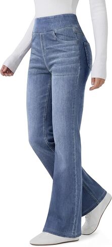 FireSwan Women’s Trendy Stretchy Flare Jeans High Waisted Wide Leg Bootcut Jeans Pull On Casual Loose Denim Pants in Saudi Arabia