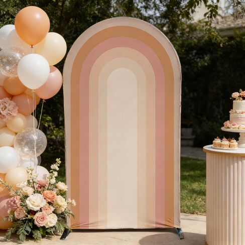 Spandex Arch Backdrop Cover Curved Top‌ Arch Frame Stand Background Rainbow Cover for Birthday Baby Shower Party Decoration,2.6x6ft in Kuwait