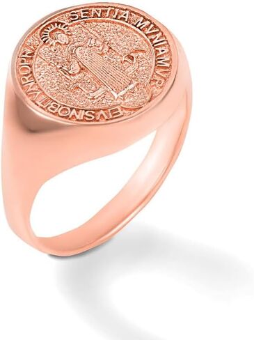 10K Yellow, White, and Rose Gold San Benito St Benedict Exorcism Ring Catholic Roman Protection Signet Ring - Choice of Ring Size in Kuwait