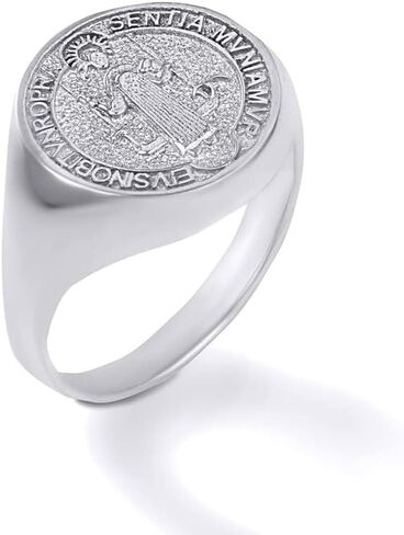10K Yellow, White, and Rose Gold San Benito St Benedict Exorcism Ring Catholic Roman Protection Signet Ring - Choice of Ring Size in Kuwait