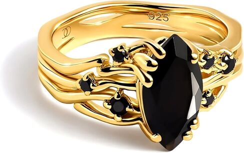 Moon Magic Authentic Black Obsidian Rings for Women | Real Natural Onyx, Labradorite Gem Stone Rings | 925 Sterling Silver | 18k Rose and Yellow Gold Black Crystal Rings | Genuine Gemstone Jewelry in Saudi Arabia