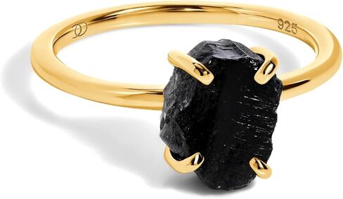 Moon Magic Authentic Black Obsidian Rings for Women | Real Natural Onyx, Labradorite Gem Stone Rings | 925 Sterling Silver | 18k Rose and Yellow Gold Black Crystal Rings | Genuine Gemstone Jewelry in Saudi Arabia